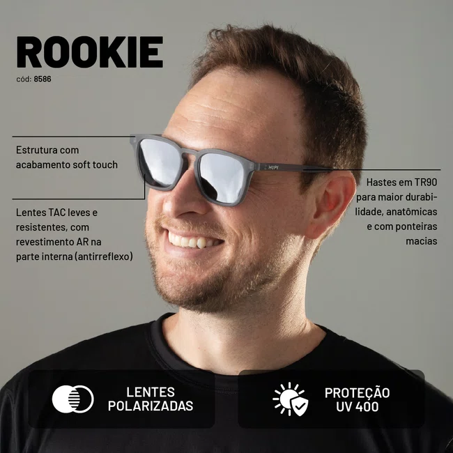 Óculos de Sol HUPI Rookie Cristal Prata Lente Preta