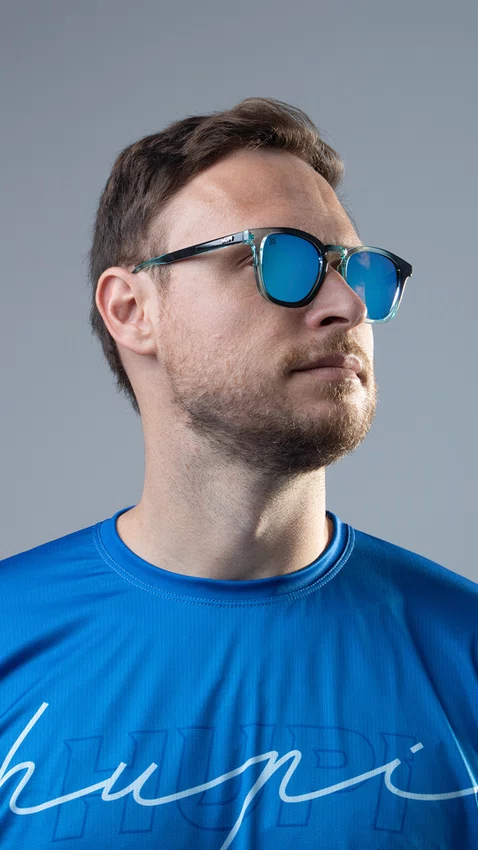 Óculos de Sol HUPI Shine Preto/Azul - Lente Azul Espelhado