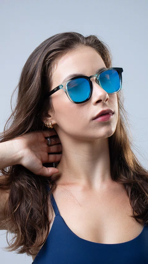 Óculos de Sol HUPI Shine Preto/Azul - Lente Azul Espelhado
