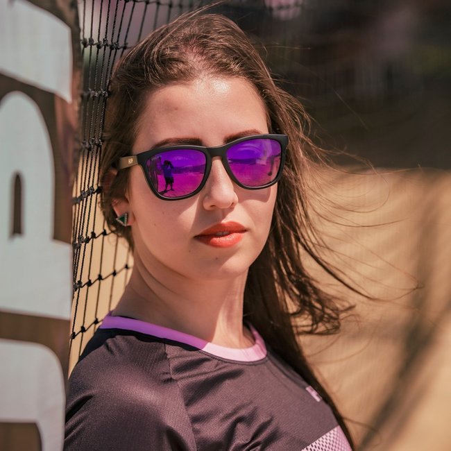 Óculos de Sol HUPI Sole Armação Preto Lente Roxo Espelhado