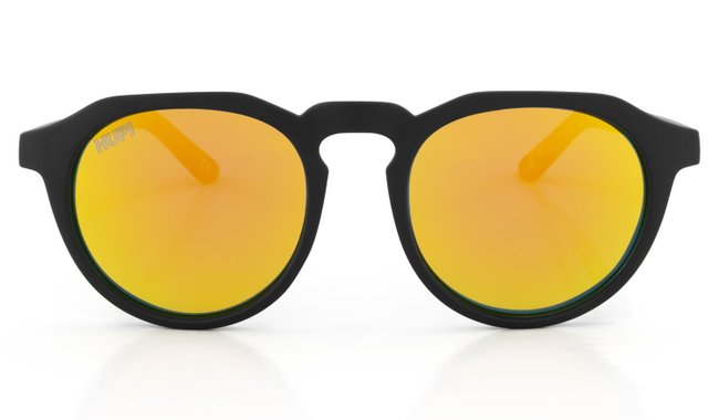 Óculos de Sol HUPI Spike Armação Preto Lente Dourado Espelhado