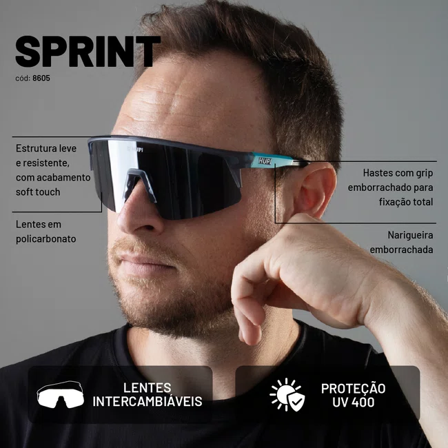 Óculos de Sol HUPI Sprint Cinza Lente Fumê