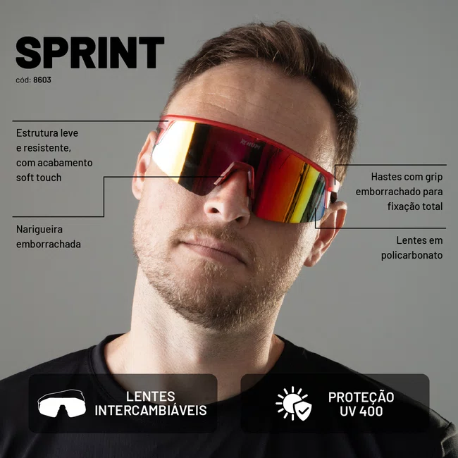 Óculos de Sol HUPI Sprint Cristal Lente Vermelho Espelhado