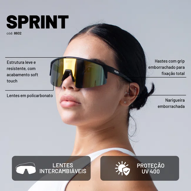 Óculos de Sol HUPI Sprint Preto Lente Dourado Espelhado