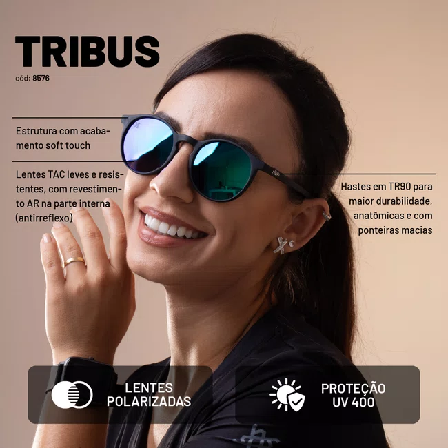 Óculos de Sol HUPI Tribus Preto Lente Verde Espelhado