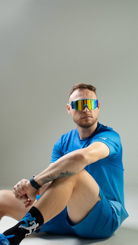 Óculos de Sol HUPI Vapor Azul e Branco - Lente Dourado Espelhado