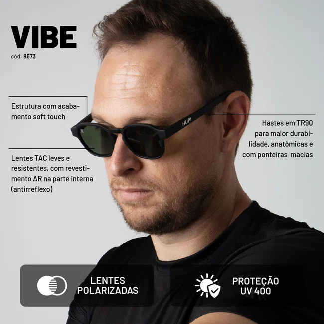 Óculos de Sol HUPI Vibe Preto Lente Verde