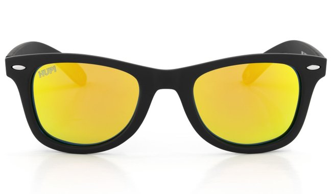 Óculos de Sol HUPI Wave Armação Preto Lente Dourado Espelhado