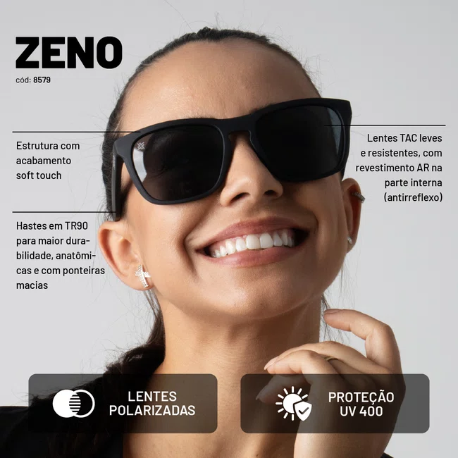 Óculos de Sol HUPI Zeno Preto Lente Preta