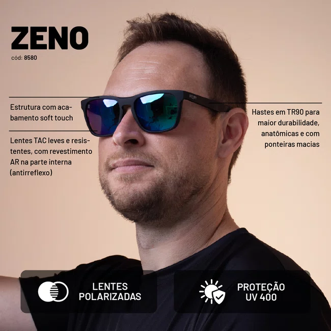 Óculos de Sol HUPI Zeno Preto Lente Verde Espelhado