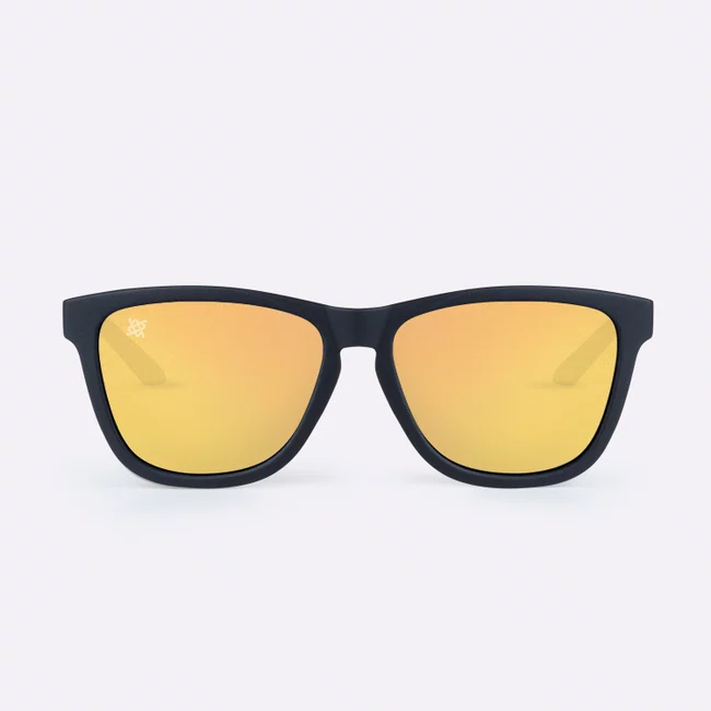 Óculos de Sol HUPI Guaru Preto Lente Dourado Espelhado