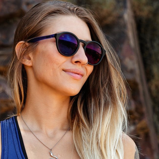 Óculos de Sol HUPI Kona Preto/Roxo - Lente Roxo Espelhado
