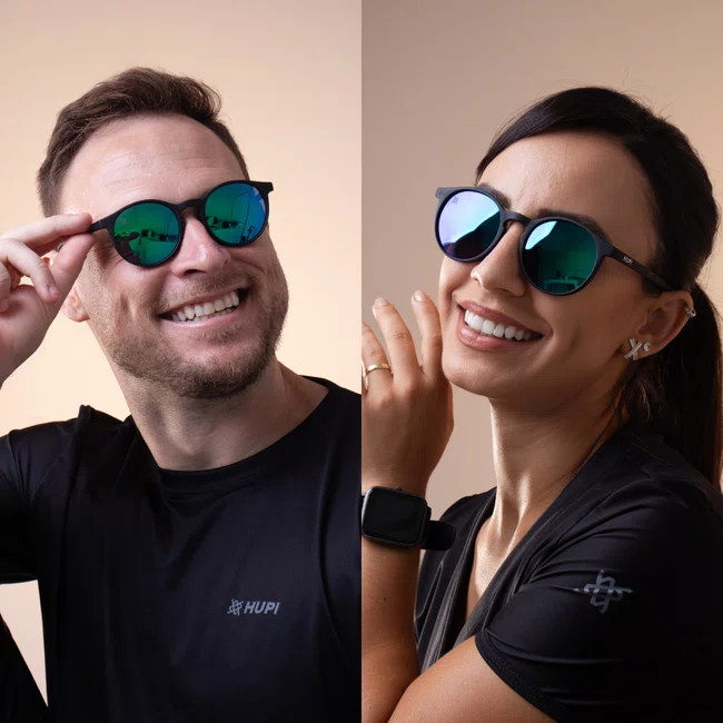 Óculos de Sol HUPI Tribus Preto Lente Verde Espelhado