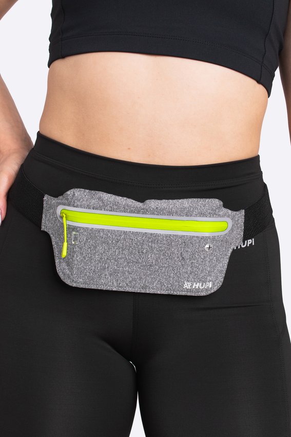 Pochete HUPI Slim Cinza Zíper Amarelo