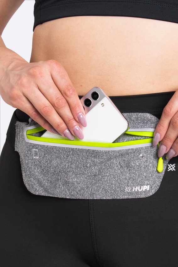 Pochete HUPI Slim Cinza Zíper Amarelo
