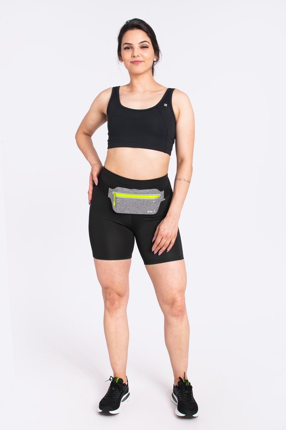 Pochete HUPI Slim Cinza Zíper Amarelo