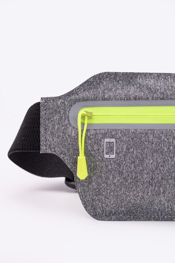 Pochete HUPI Slim Cinza Zíper Amarelo