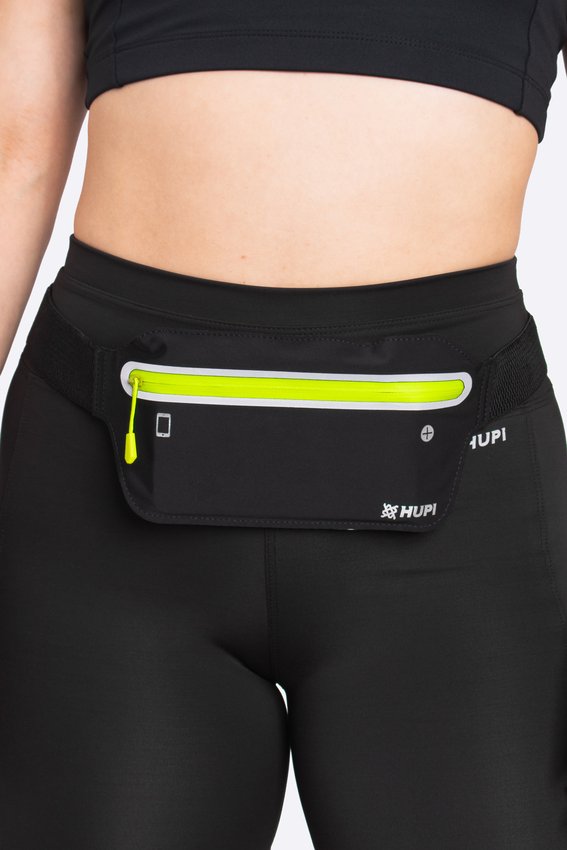 Pochete HUPI Slim Preto Zíper Amarelo