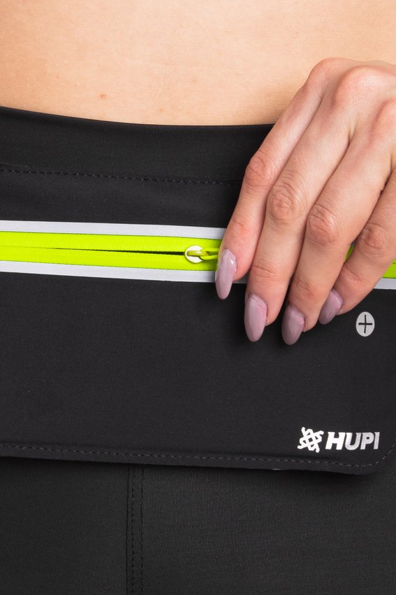 Pochete HUPI Slim Preto Zíper Amarelo