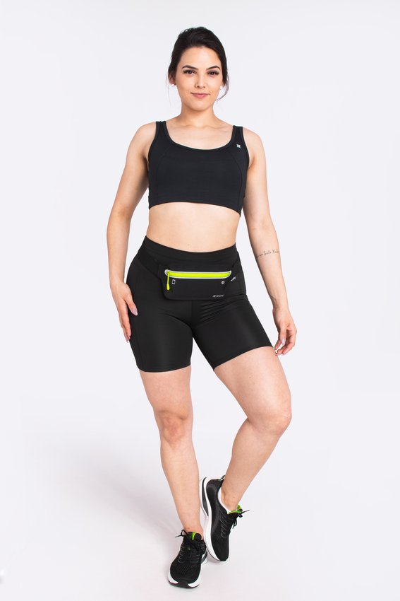 Pochete HUPI Slim Preto Zíper Amarelo