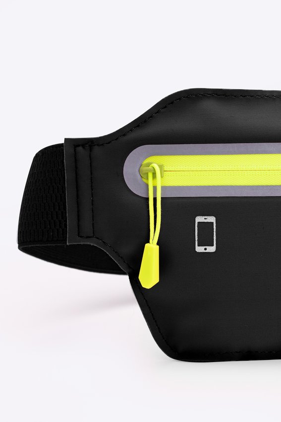 Pochete HUPI Slim Preto Zíper Amarelo