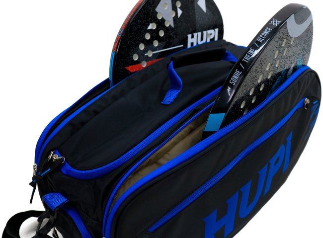 Raqueteira HUPI Pro Preto e Azul para Beach Tennis e Padel