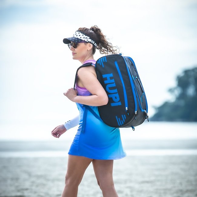 Raqueteira HUPI Pro Preto e Azul para Beach Tennis e Padel