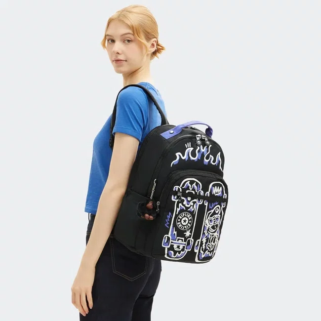 Mochila Kipling Seoul Lap Preto e Azul