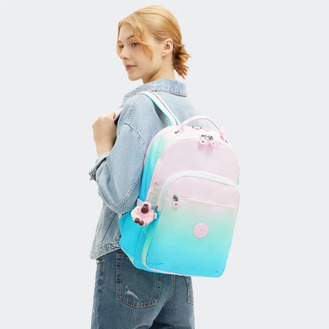Mochila Kipling Seoul Lap Verde e Rosa