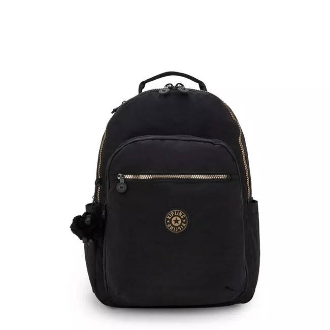 Mochila Kipling Seoul Preto e Dourado