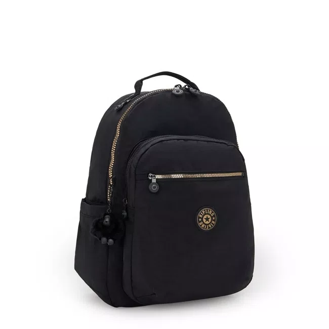 Mochila Kipling Seoul Preto e Dourado