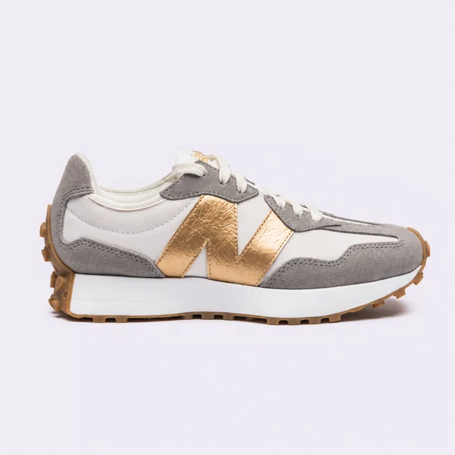 Tênis New Balance 327 v1 Cinza e Dourado