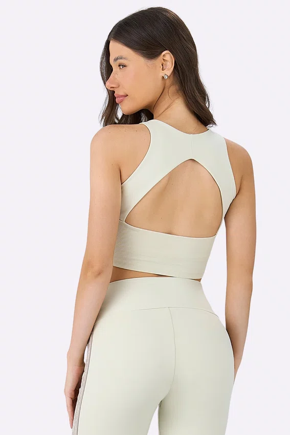 Top Alto Giro Com Abertura nas Costas Feminino Amarelo Creme