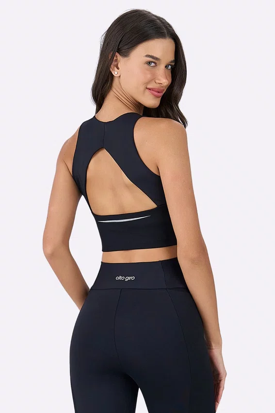 Top Alto Giro Com Recorte e Abertura nas Costas Feminino Preto