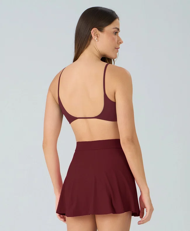 Top Eterno Liso Costas Decotadas Alto Giro Feminino Vermelho Marsala