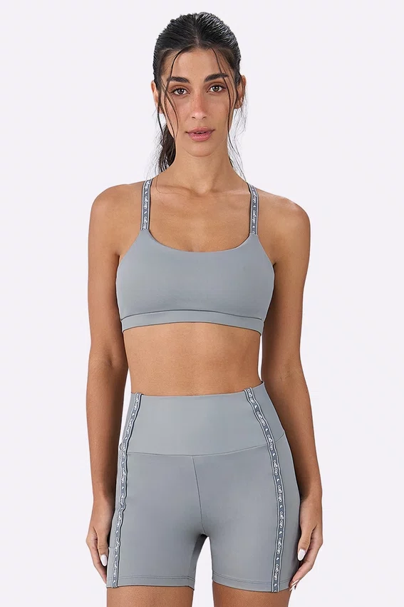 Top Alto Giro Nadador Elástico Feminino Cinza Sky