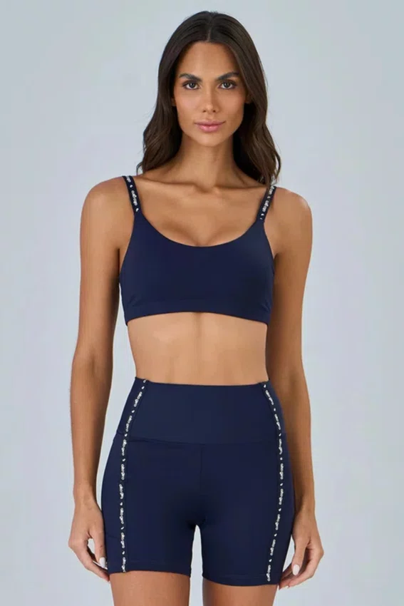 Top Nadador Elástico Personalizado Alto Giro Feminino Azul