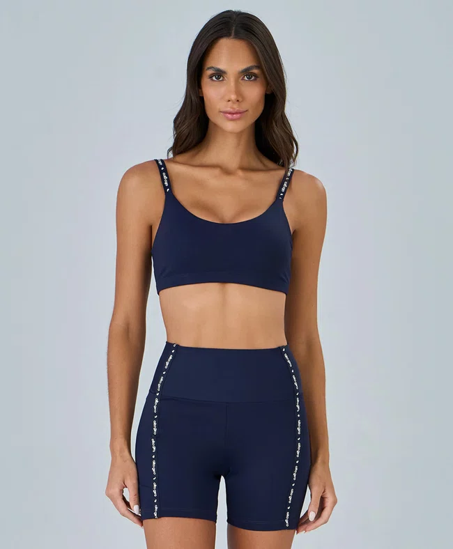 Top Nadador Elástico Personalizado Alto Giro Feminino Azul