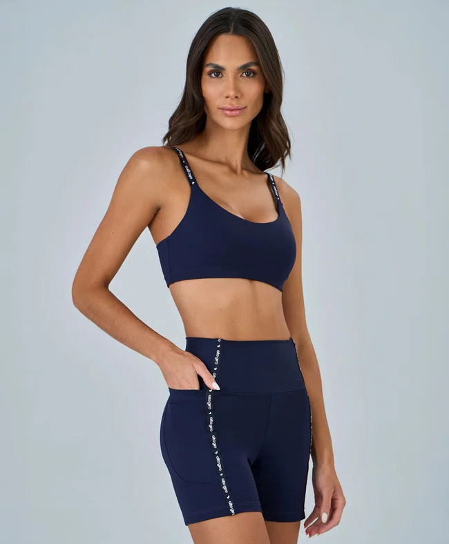 Top Nadador Elástico Personalizado Alto Giro Feminino Azul