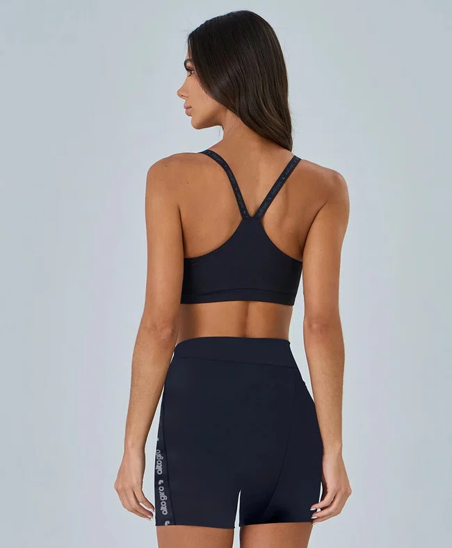 Top Nadador Elástico Personalizado Alto Giro Feminino Preto