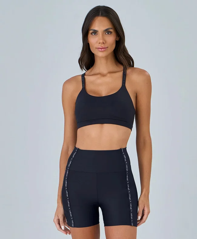 Top Nadador Elástico Personalizado Alto Giro Feminino Preto