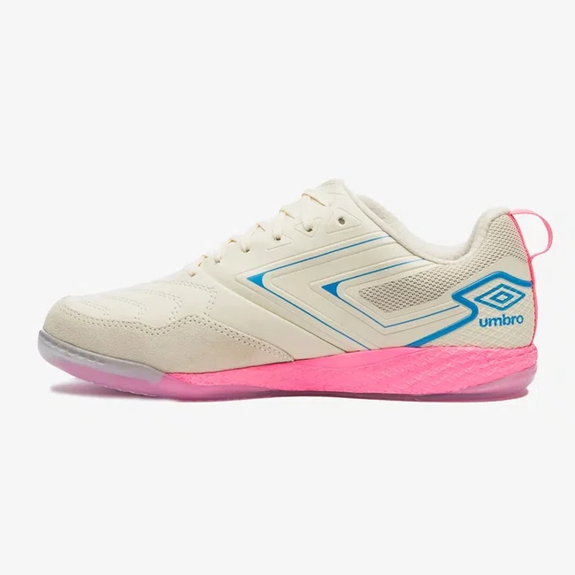 Chuteira Futsal Umbro Pro 5 Bump Masculina Bege e Rosa 
