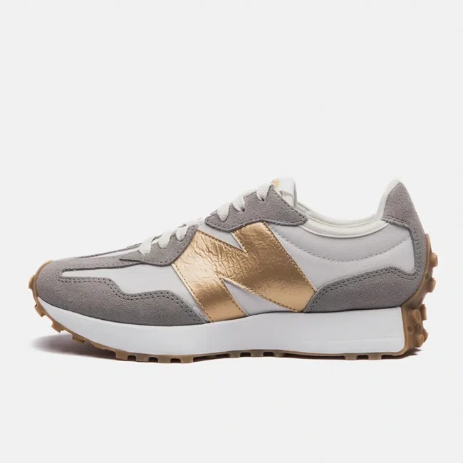 Tênis New Balance 327 v1 Cinza e Dourado