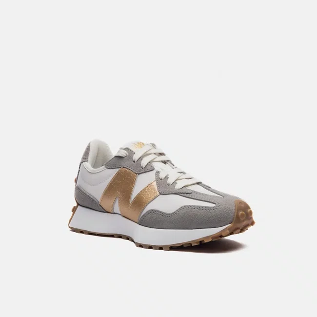 Tênis New Balance 327 v1 Cinza e Dourado