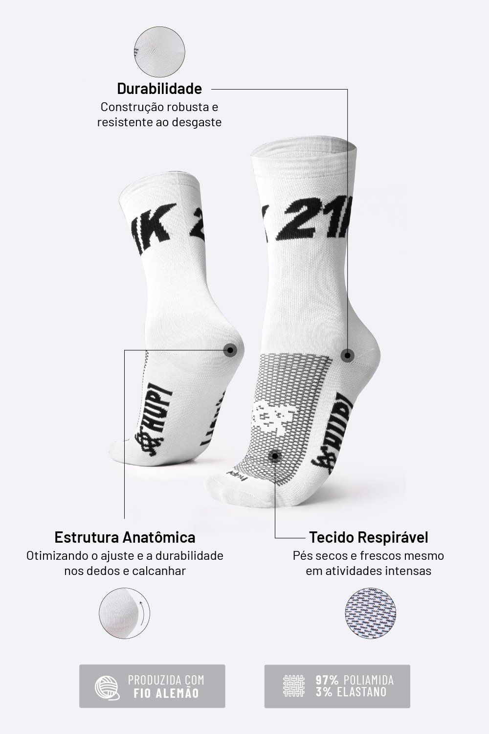 Meia Corrida HUPI 21K Branco Meia Corrida HUPI 21K Branco
