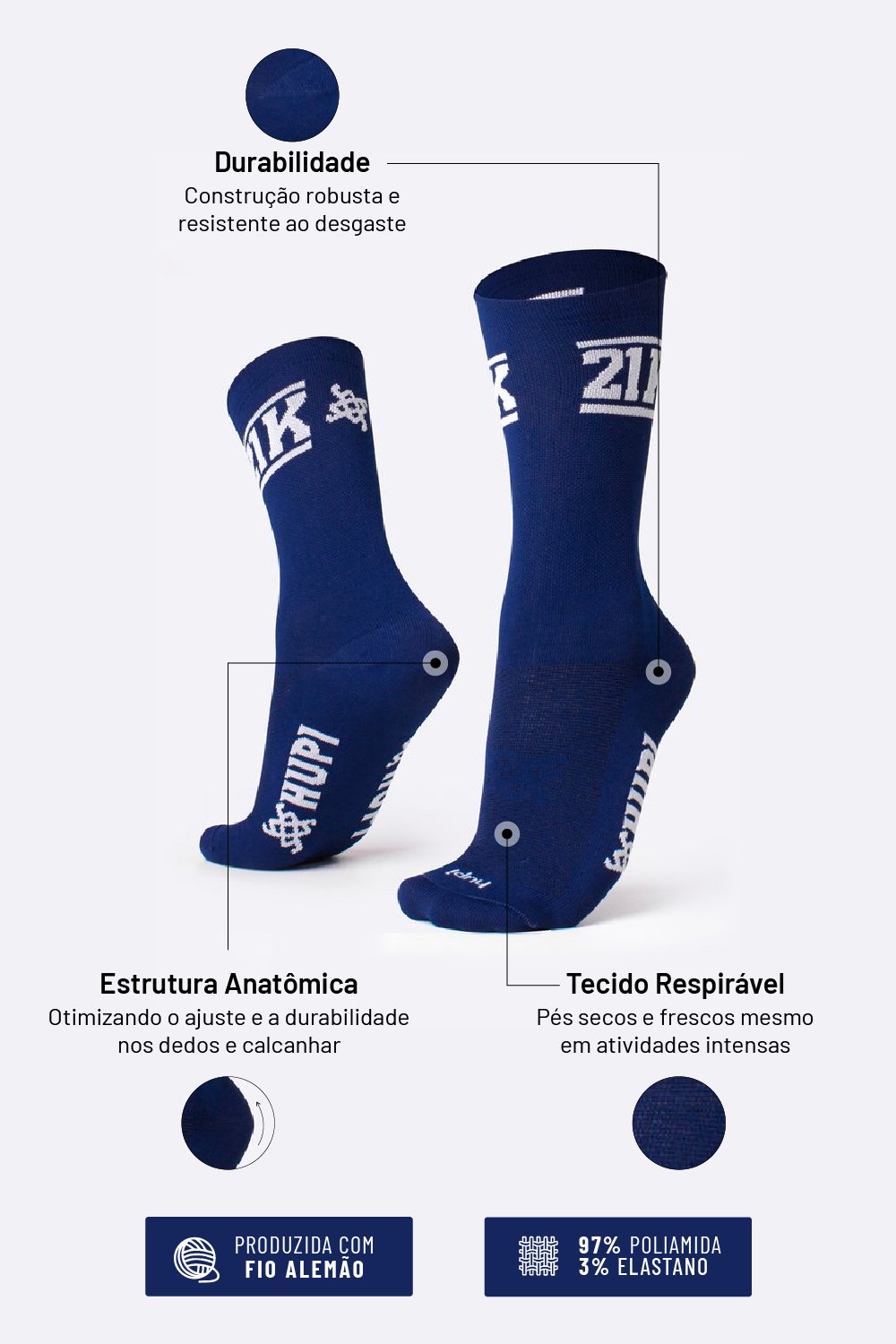 Meia Corrida HUPI 21K Neo Azul Marinho Meia Corrida HUPI 21K Neo Azul Marinho