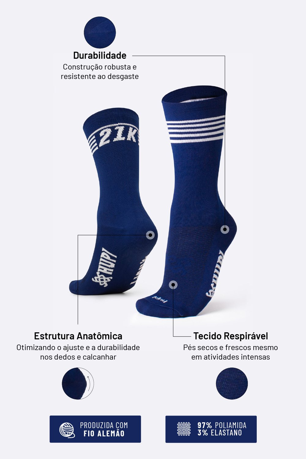 Meia Corrida HUPI 21K Split Azul Marinho Meia Corrida HUPI 21K Split Azul Marinho