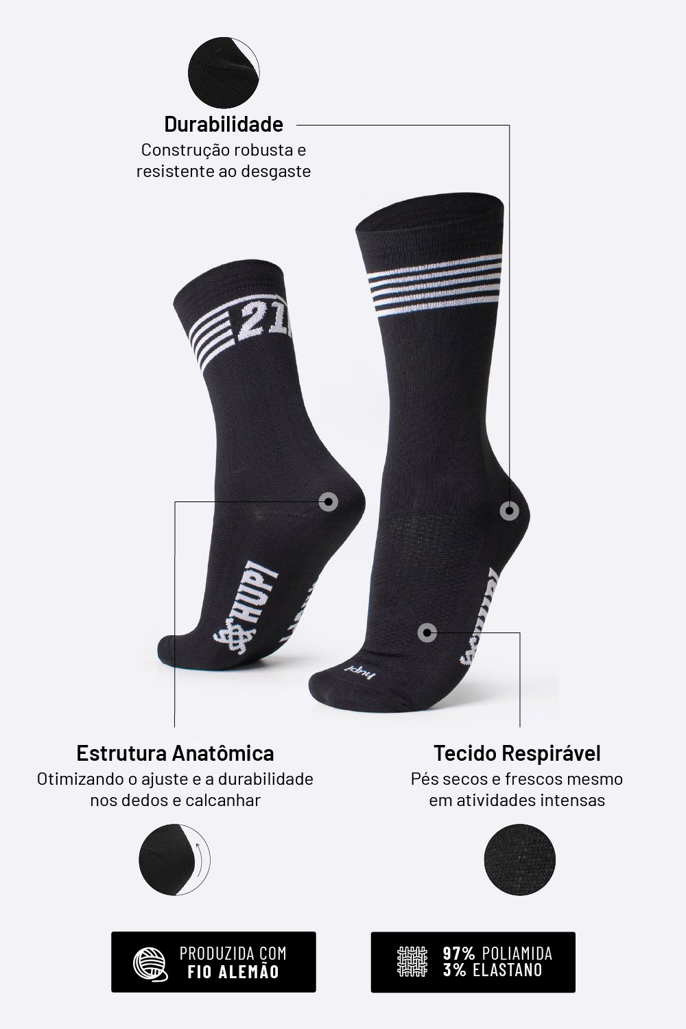 Meia Corrida HUPI 21K Split Preto Meia Corrida HUPI 21K Split Preto