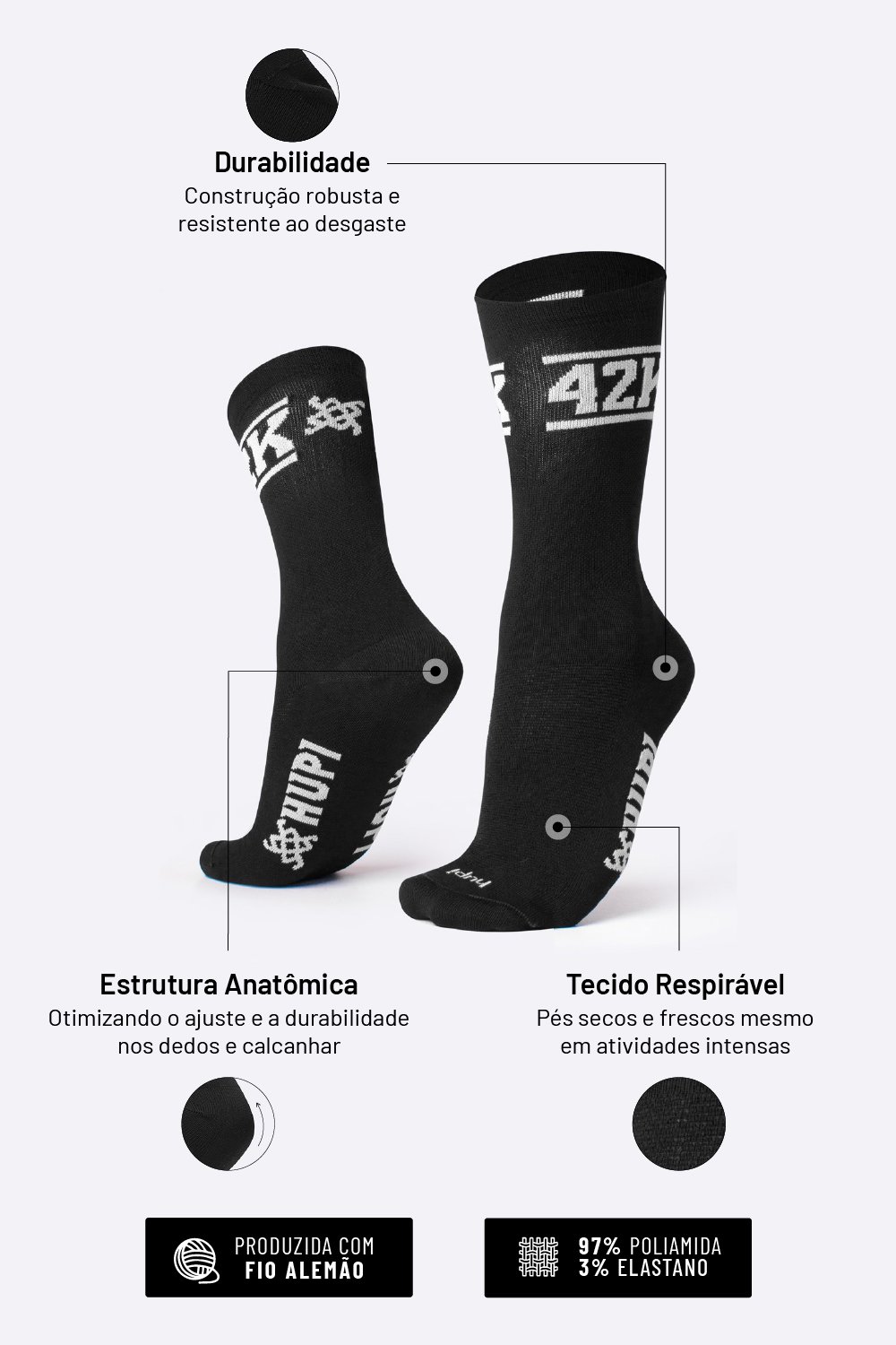 Meia Corrida HUPI 42k Neo Preto - LT para pés menores 34-38 Meia Corrida HUPI 42k Neo Preto - LT para pés menores 34-38