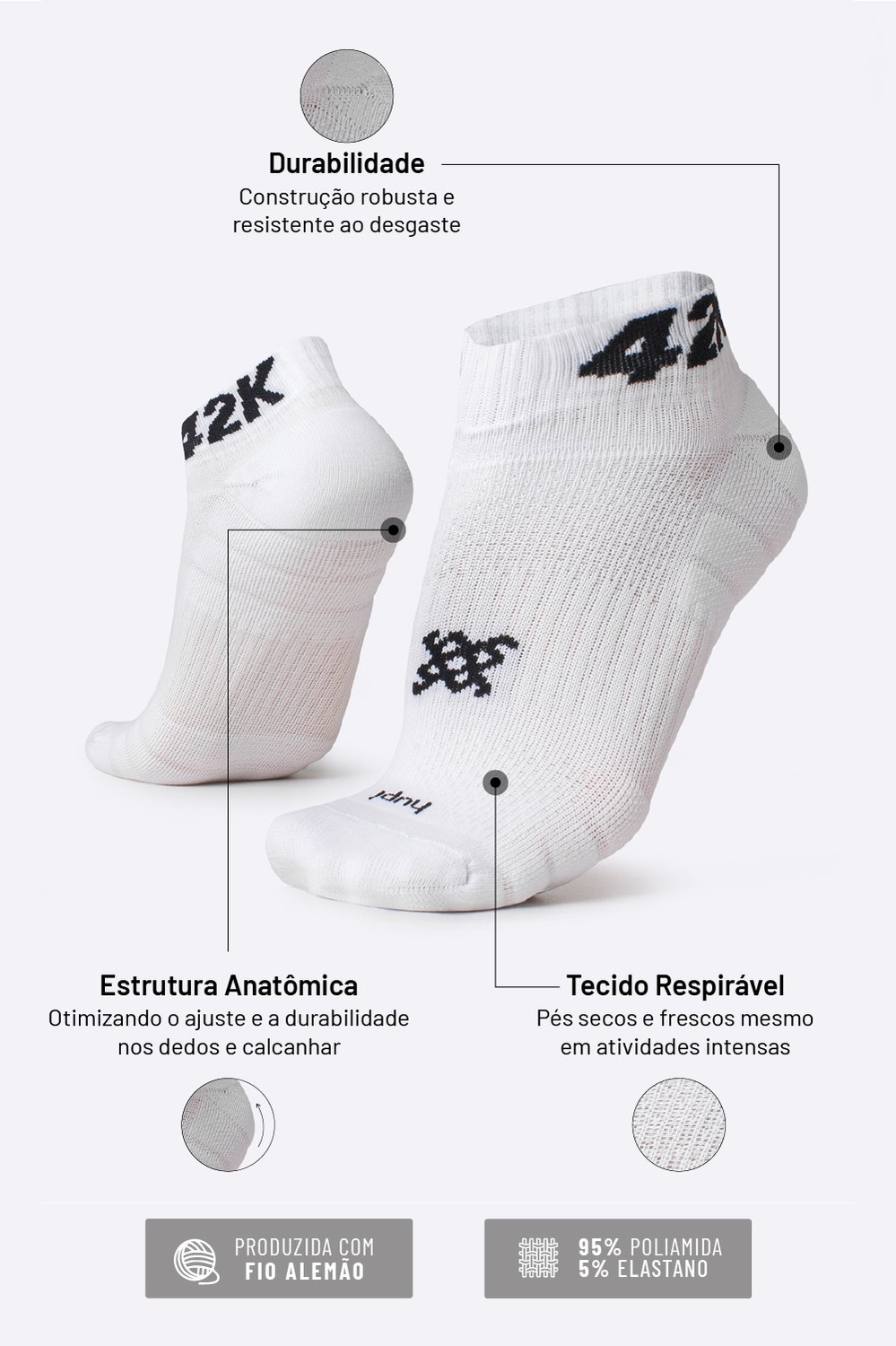 Meia Curta para Corrida HUPI - Running Pro 42K Branco Meia Curta para Corrida HUPI - Running Pro 42K Branco